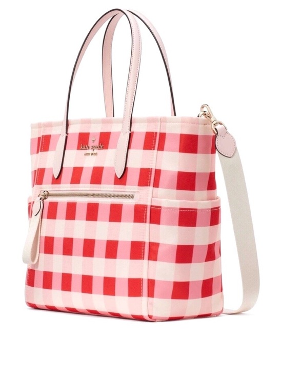 Kate Spade Chelsea Gingham pink multi Tote with Detachable Strap Bag - Picture 4 of 9